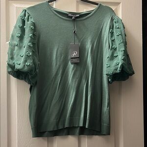 Adrianna Papell Sage Green Textured Sleeve Blouse New